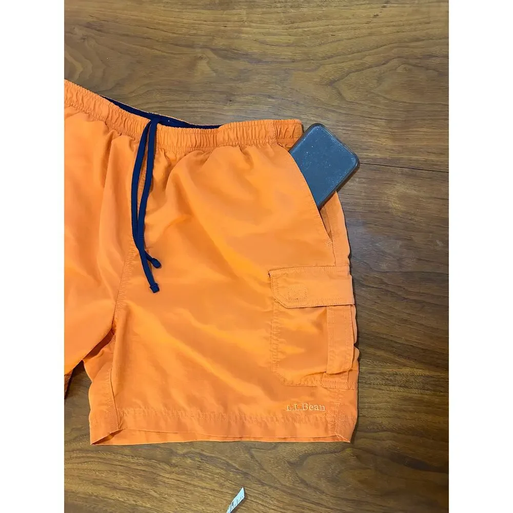 Orange L.L. Bean Cargo Mesh-Lined Swim Trunks | Water Shorts - (Men's‎ L)